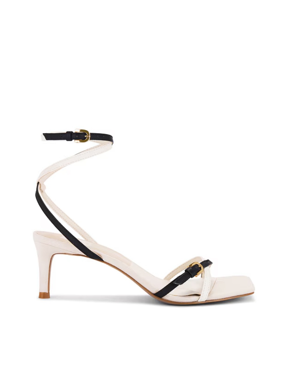 Dolce Vita Bamby Cream and Black Wrap-Ankle Kitten Heel Sandal